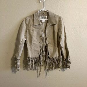 BB Dakota Pret A Porter Rare Leather Fringe Boho Jacket Size Medium Women